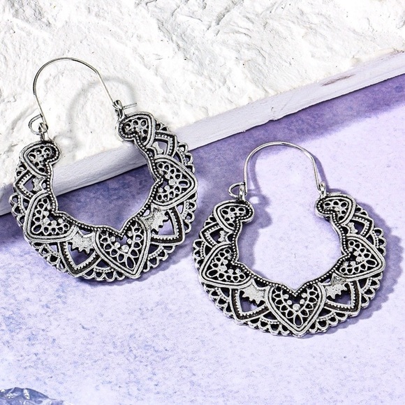 Any 2/$20! Silver Filagree Boho Hoop Earrings - Picture 4 of 8